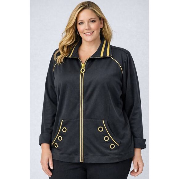 Quacker Factory Jackets & Blazers - Quacker Factory Black & Gold Zip Up Jacket 2X Sporty Casual Lounge Jacket